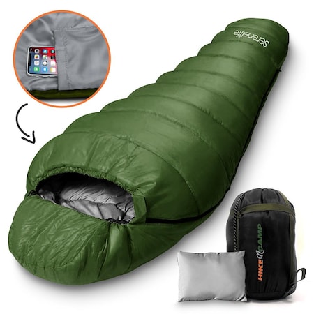 Serenelife Solid Green Mummy Sleeping Bag SLSGR5